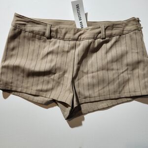 BDG Tan Pinstripe Shorty Shorts